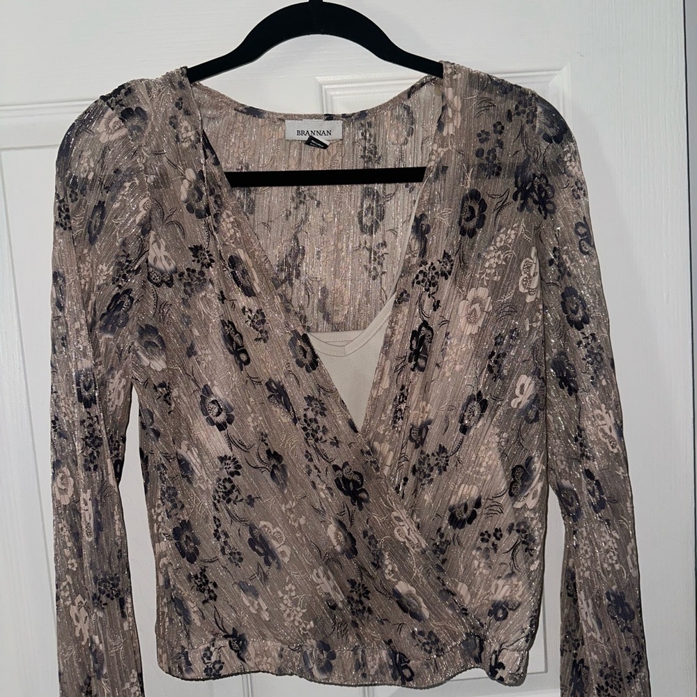 Brown Floral Wrap Top